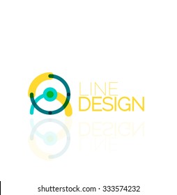 Esquema giratorio y círculo mínimo logo geométrico abstracto mínimo, icono comercial lineal hecho de segmentos de línea, elementos. Ilustración vectorial del bucle, conceptos de inifidad
