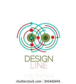 Outline swirl and circle minimal abstract geometric logo, linear business icon made of line segments, elements. Vector illustration of loop, inifnity concepts
