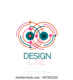 Outline swirl and circle minimal abstract geometric logo, linear business icon made of line segments, elements. Vector illustration of loop, inifnity concepts