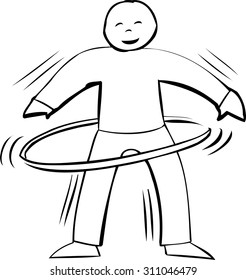 Outline symbol of active smiling man using a hula hoop