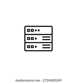 Símbolo de estrutura de tópicos de módulos de armazenamento em rack de servidor de computador. Design gráfico linear moderno para plataformas de tecnologia digital