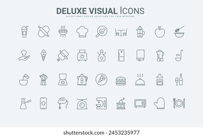 Outline symbols of electrical appliances and chefs tools to fry, mix and cook, prepare food and drink, kitchenware and recipe book. Kitchen thin black and red line icons set vector illustration