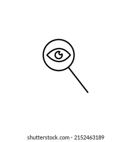 Outline symbols in flat style. Modern signs drawn with thin line. Editable strokes. Suitable for advertisements, books, internet stores. Line icon of eye under magnifying glass 