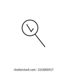 Outline symbols in flat style. Modern signs drawn with thin line. Editable strokes. Suitable for advertisements, books, internet stores. Line icon of check mark under magnifying glass  