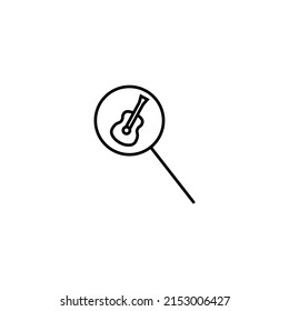 Outline symbols in flat style. Modern signs drawn with thin line. Editable strokes. Suitable for advertisements, books, internet stores. Line icon of guitar under magnifying glass  