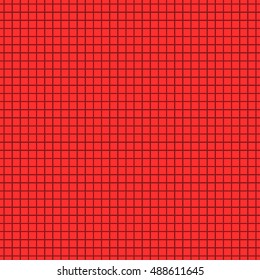 Outline symmetric geometric abstract. Seamless pattern with black check ornament on red background. Repeated squares motif. Can be used for scrapbook paper, textile print. Grill vector illustration