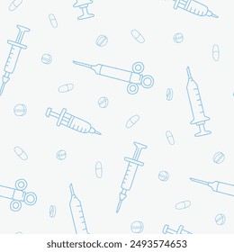 Outline Syringe Pill Capsule Vector Seamless Pattern illustration Design