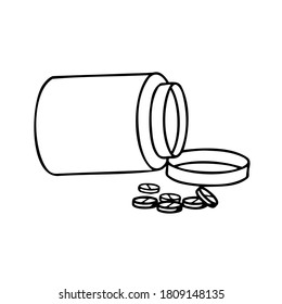 Outline of tablets and granules on a white isolated background. Vector Doodle illustrations.