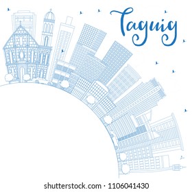 Outline Taguig Philippines City Skyline with Blue Buildings and Copy Space. Vector Illustration. Business Travel and Tourism Concept with Modern Architecture. Taguig Cityscape with Landmarks.