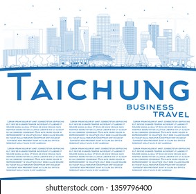 Outline Taichung Taiwan City Skyline with Blue Buildings and Copy Space. Vector Illustration. Business Travel and Tourism Concept with Historic Architecture. Taichung China Cityscape with Landmarks.