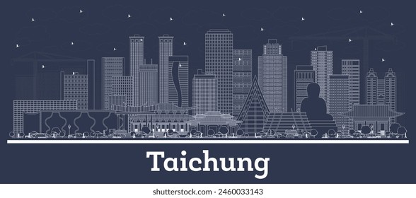 Contorno Taichung Taiwan City Skyline con edificios blancos. Ilustración vectorial. Concepto de viajes de negocios y turismo con arquitectura histórica. Paisaje urbano de Taichung China con Lugares famosos. 