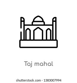 outline taj mahal vector icon. isolated black simple line element illustration from india and holi concept. editable vector stroke taj mahal icon on white background