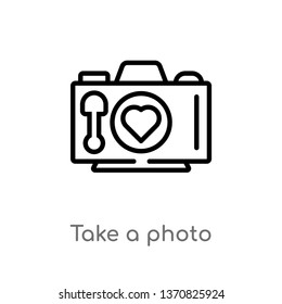 outline take a photo vector icon. isolated black simple line element illustration from love & wedding concept. editable vector stroke take a photo icon on white background
