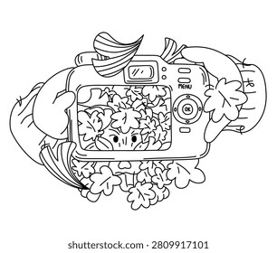 Outline taking a photo of dog