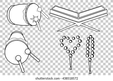 outline of tasbih (islam prayer bead), Al Quran and Bedug
