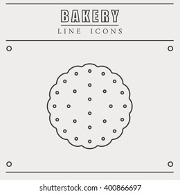 Outline tasty bakery icon of cracker chips element. Thin line object for web and mobile. Vector flat food design. Cookies.