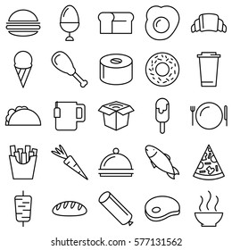 Outline Tasty Food Contour Icons Vectors Set