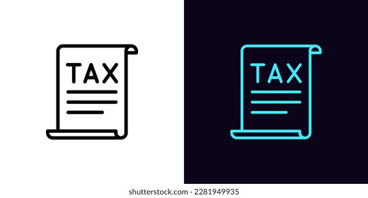 Outline TAX report icon, with editable stroke. Tax document with text, taxing period pictogram. Tax fee and payment, invoice and report. VAT accounting service, pay duty, value added tax. Vector icon