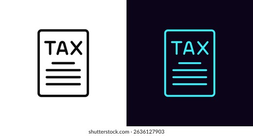 Outline tax report icon, with editable stroke. Tax form icon, financial data. Tax document and report period, financial document, digital invoice, finance data check, business account. Vector icon