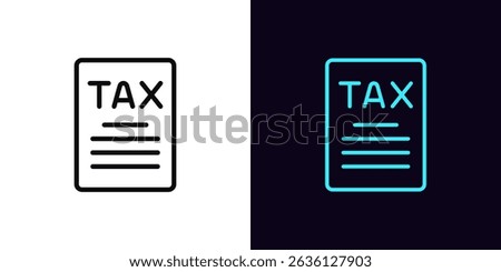 Outline tax report icon, with editable stroke. Tax form icon, financial data. Tax document and report period, financial document, digital invoice, finance data check, business account. Vector icon