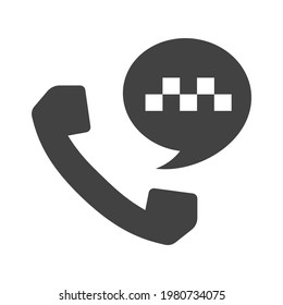 Outline taxi phone call icon vector illustration. Monochrome simple handset auto transportation delivery with speech bubble isolated. Car driver calling service for personal comfortable urban trip