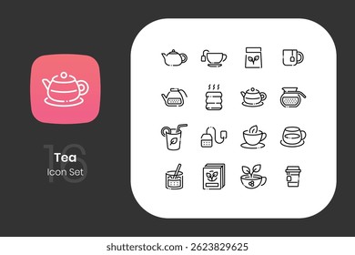 Outline tea icon design set