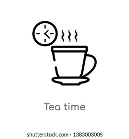 outline tea time vector icon. isolated black simple line element illustration from food concept. editable vector stroke tea time icon on white background