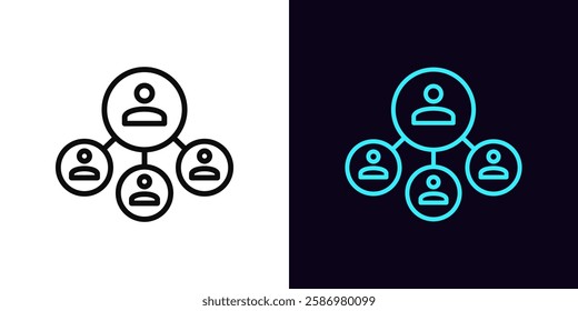 Outline team leader icon, with editable stroke. Executive chief, director group, people management system. Head boss, team control organization, teamwork manage, partnership, distribution. Vector icon