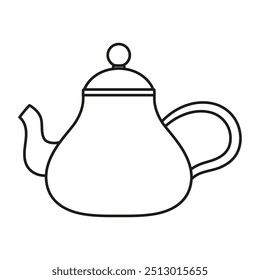outline teapot isolated on white background, flat style, single object