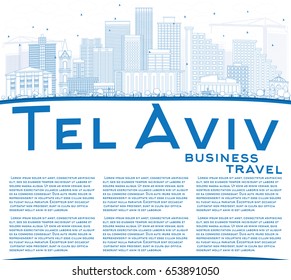 Outline Tel Aviv Skyline with Blue Buildings and Copy Space. Vector Illustration. Business Travel and Tourism Concept with Modern Architecture. Image for Presentation Banner Placard and Web Site.