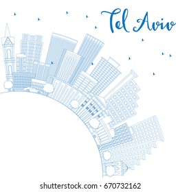 Outline Tel Aviv Skyline with Blue Buildings and Copy Space. Vector Illustration. Business Travel and Tourism Concept with Modern Architecture. Image for Presentation Banner Placard and Web Site.