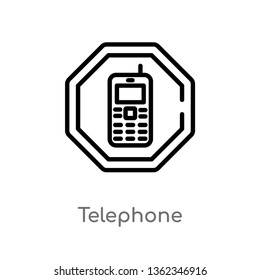 outline telephone vector icon. isolated black simple line element illustration from airport terminal concept. editable vector stroke telephone icon on white background