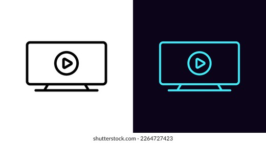 Outline television icon, with editable stroke. TV screen frame with play sign, video content pictogram. Play button for tv channel, music player, entertaining media show. Vector icon for Animation