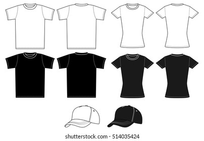 Outline template T shirt and cap on a white background