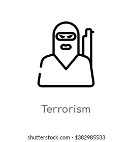 outline terrorism vector icon. isolated black simple line element illustration from law and justice concept. editable vector stroke terrorism icon on white background