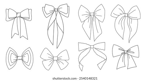 Outline textile bows collection. Minimalist bows vector silhouette set
