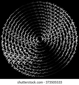 Outline of textured monochrome jagged zigzag concentric circles, rings