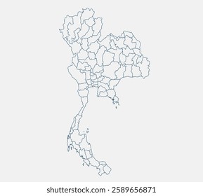 Outline Thailand map isolated on white background. Thailand map. Thailand map outline template. Vector illustration