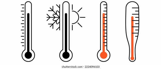 outline thermometer icon set with different style isolated on white background