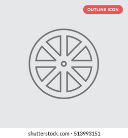 Outline thin cart wheel vector icon on gray background, isolated