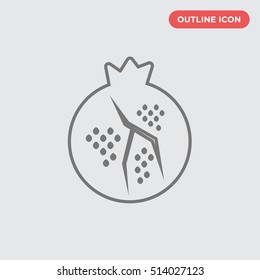 Outline thin cut the pomegranate vector icon on white background, isolated with long shadow