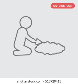 Outline of thin gardener vector icon on gray background