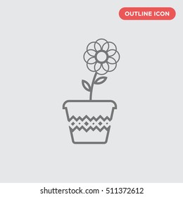 Outline thin Isolated flower in pot icon vector on gray