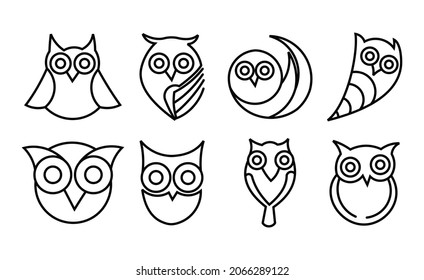  outline thin line icons such as great owl,of predator owlet