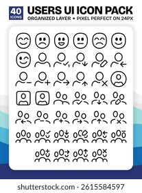 Outline Thin Line Users Icon Collection Pack for UI or User Interface