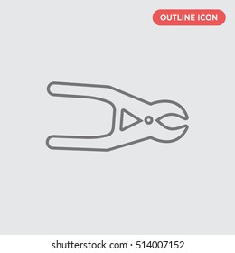 Outline of thin pliers vector icon on white background