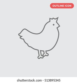 Outline thin rooster vector icon on gray background