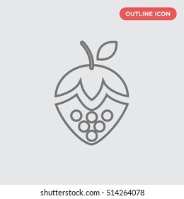 Outline of thin slim strawberry vector icon on gray background, isolated 