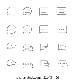 Outline Thin Speech Bubble Icons Set On White Background. Vector Illustration.