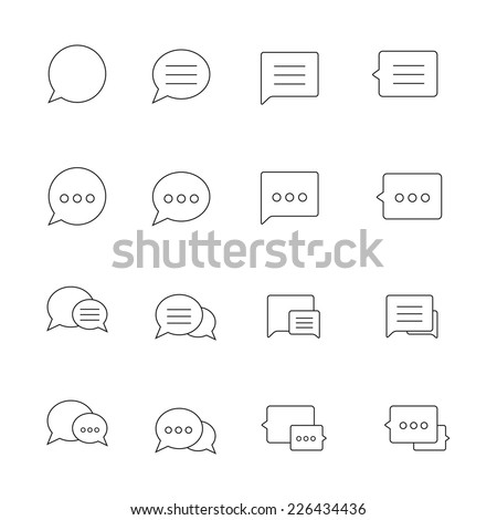 Outline thin Speech bubble icons set on white background. Vector illustration.